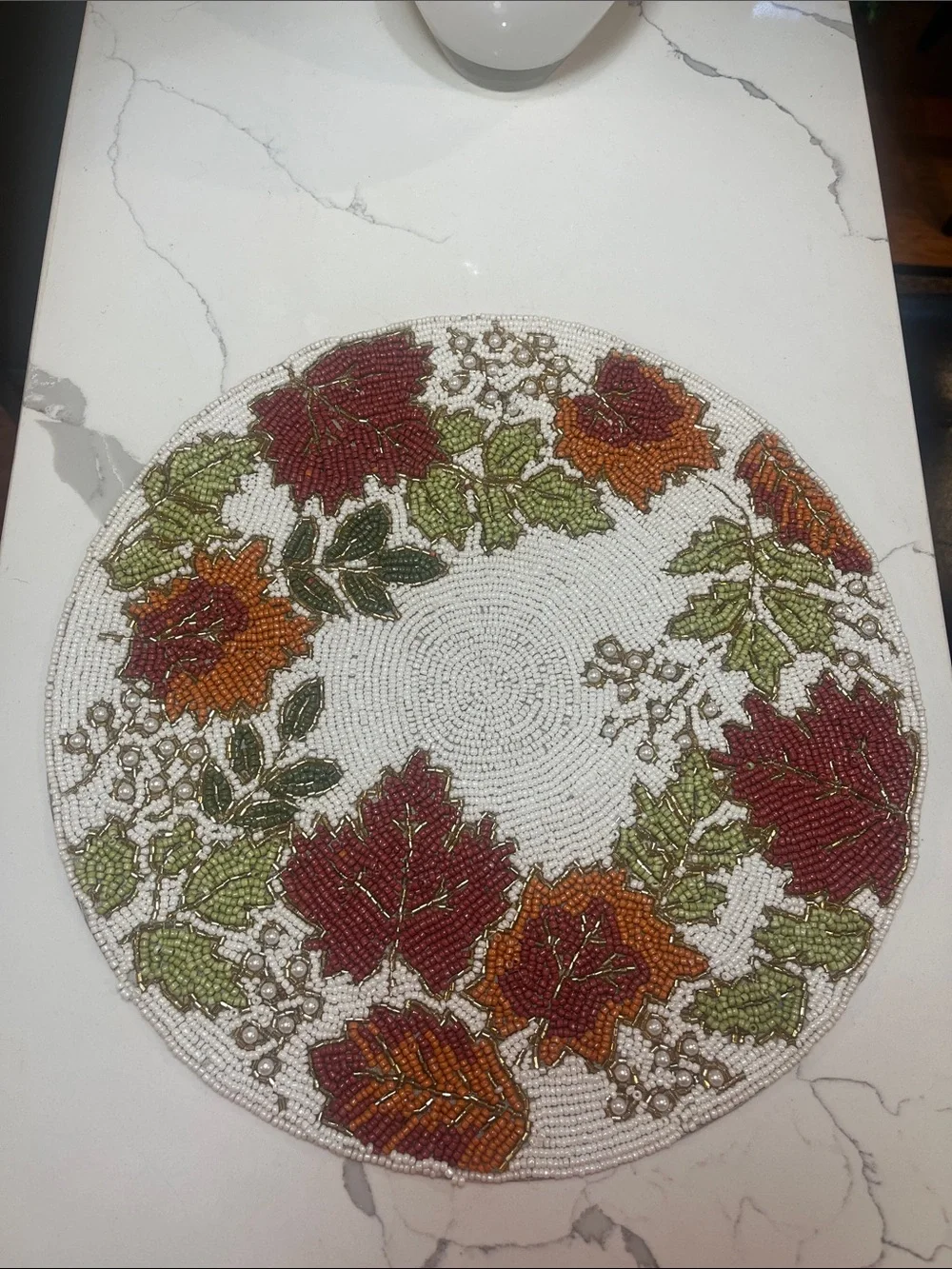 Tahari FALL LEAVES Beaded Placemat Charger 14” Multicolor Fall Thanksgiving NEW